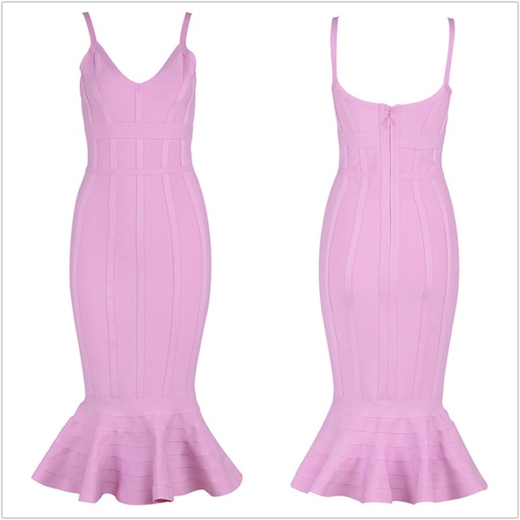 Bandage V-Neck Midi Mermaid Dress in Lilac Pink - Picture 8 of 12